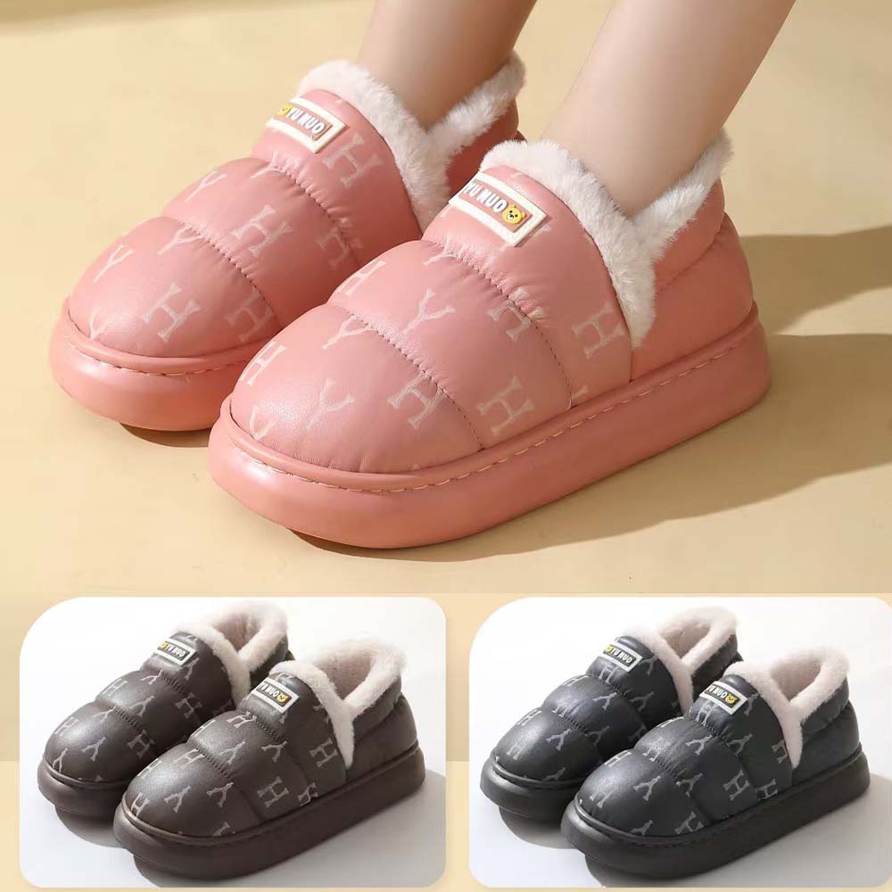 Men's Warm Shoes Winter Slippers Printed PU Upper With Plush Inner