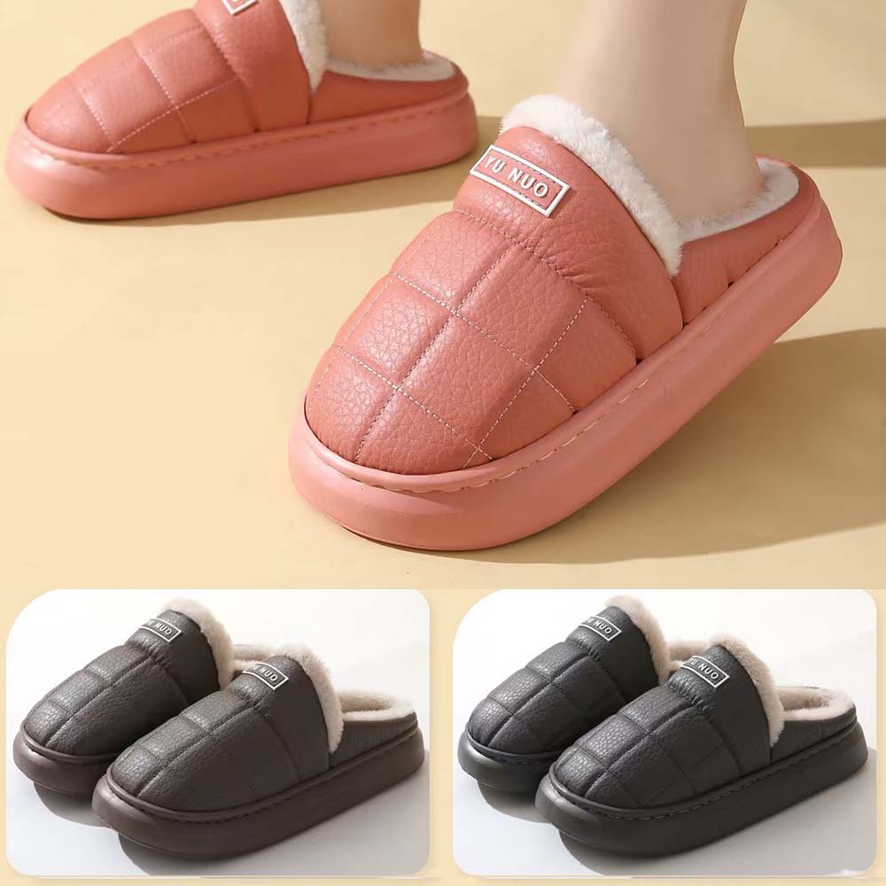 Men's Warm Slippers PU Upper With Plush Inner