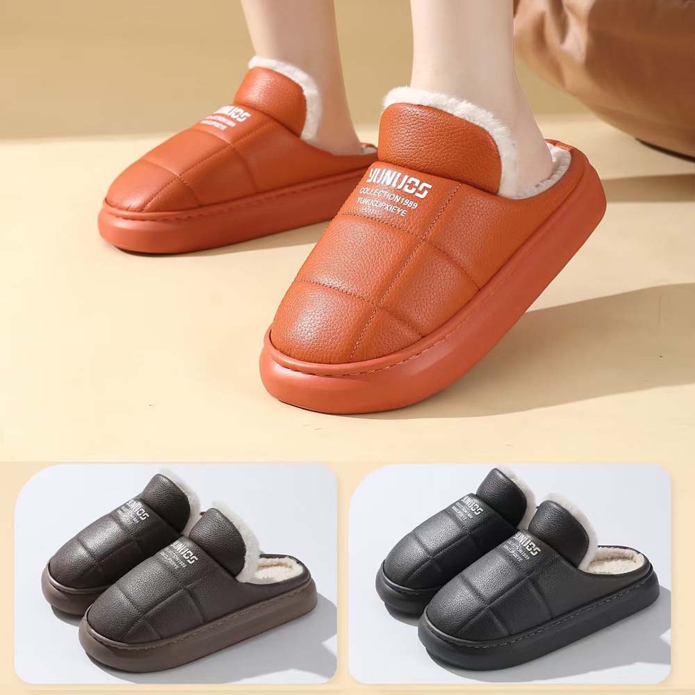 Men's Warm Slippers PU Upper With Plush Inner