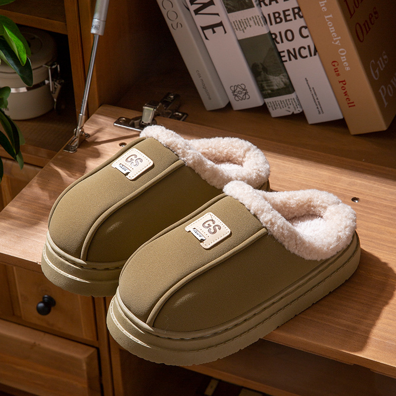 Fashion Men Plush Slippers With Thick Sole Anti-Slip and Warm Plush Inner For Winter