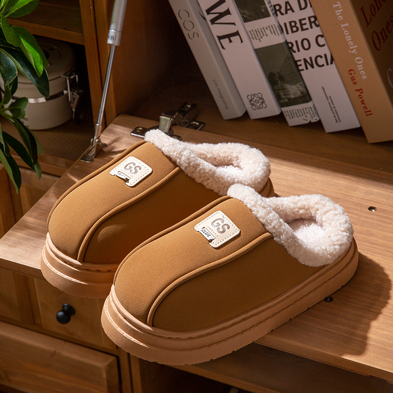 Fashion Women Cotton Slippers With Thick Sole Anti-Slip and Warm Plush Inner For Winter