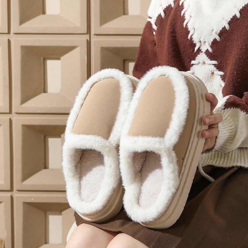 Fashion Non Slip Plush Warm Slippers With Suede Upper For Women And Men