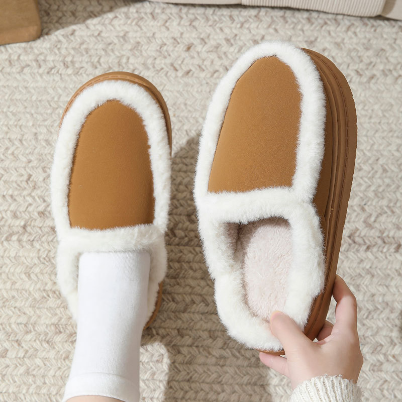 Winter Non Slip Plush Warm Slippers With Suede Upper For Women And Men