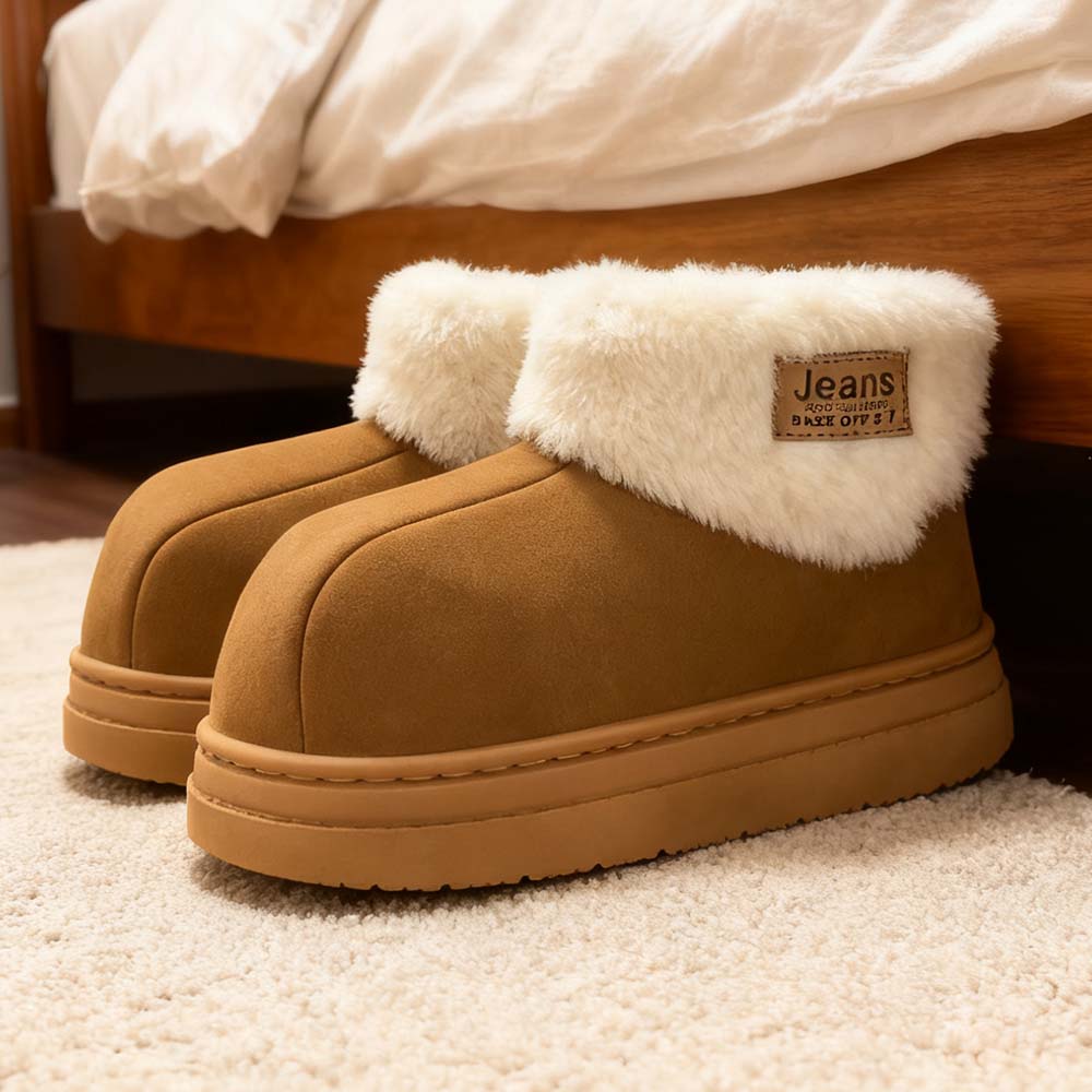 Plush Collar Winter Warm Casual Cozy Snow Boots In Solid Color