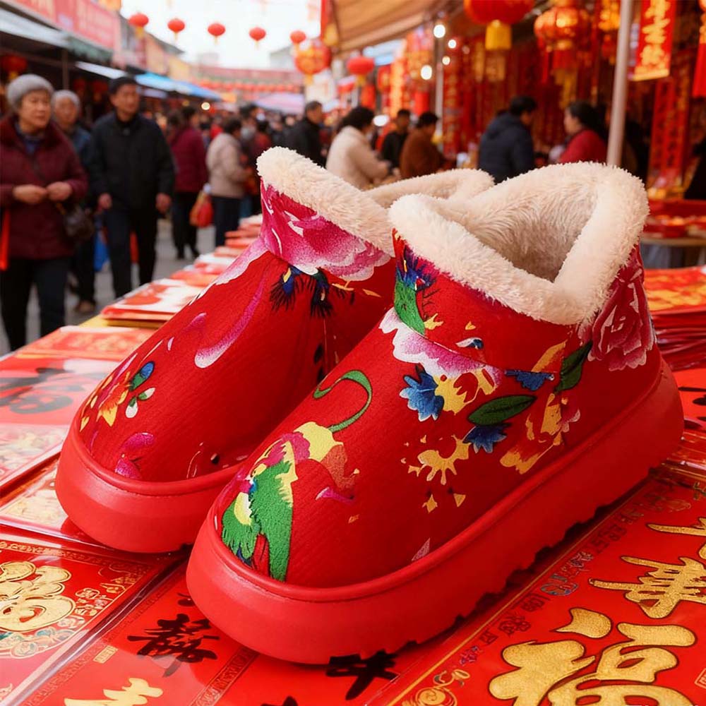 Flower Printing Winter Warm Shoes Snow Boots With Plush Inner