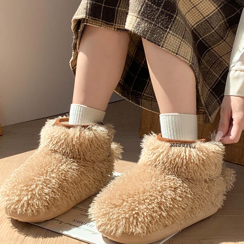 Women Cozy Plush Warm Boots In Solid Color Winter Home Slippers 