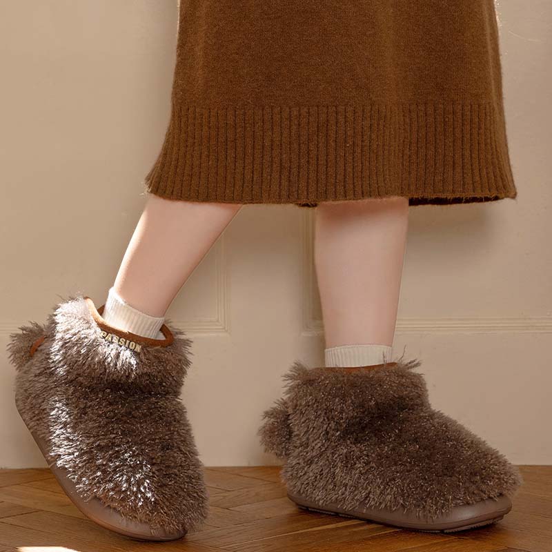 Plush Warm Boots In Solid Color Winter Home Slippers 