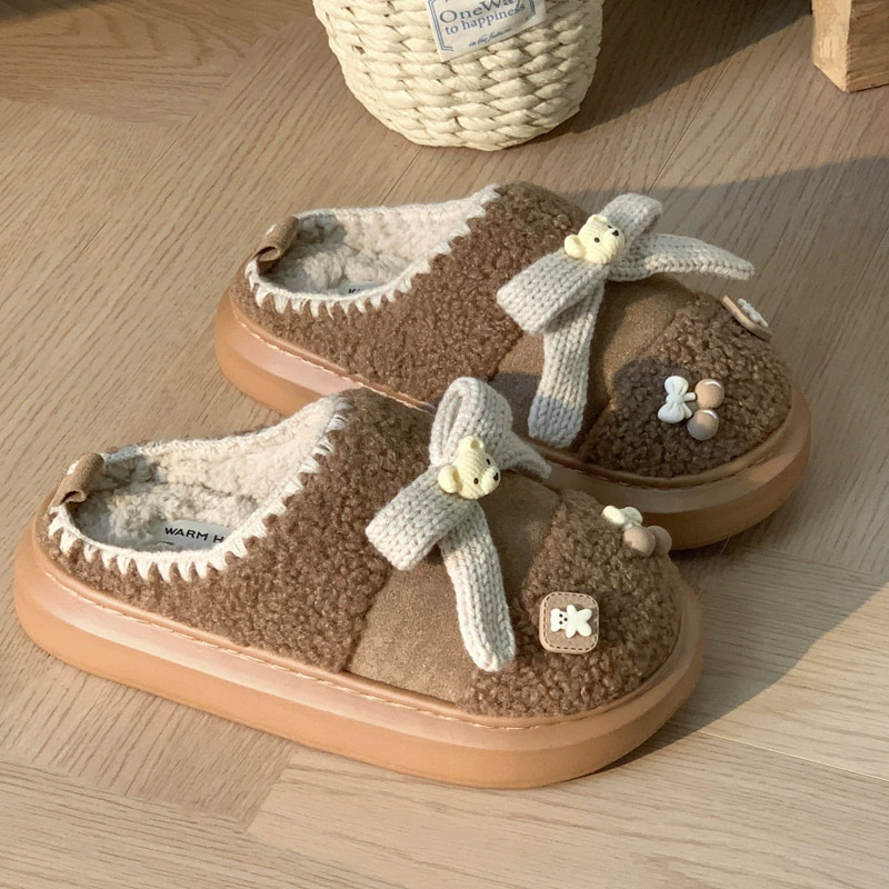 Cute Plush Warm House Slippers With Thick Sole