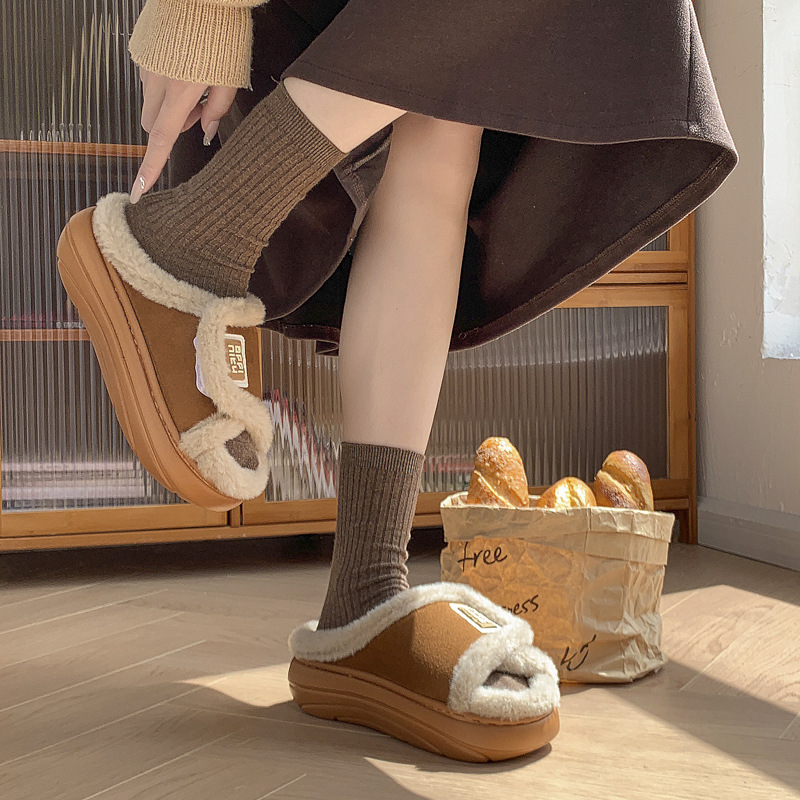 Open Toe Plush Home Slippers With Adjustable Suede Upper