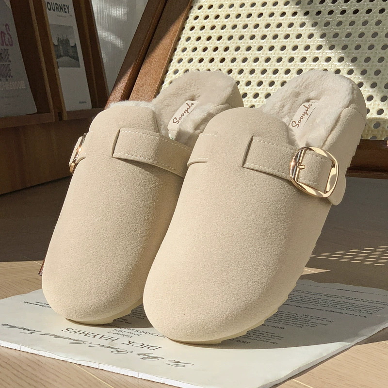 Adjustment Strap Decor Suede Upper Warm Slippers Birkenstock Style