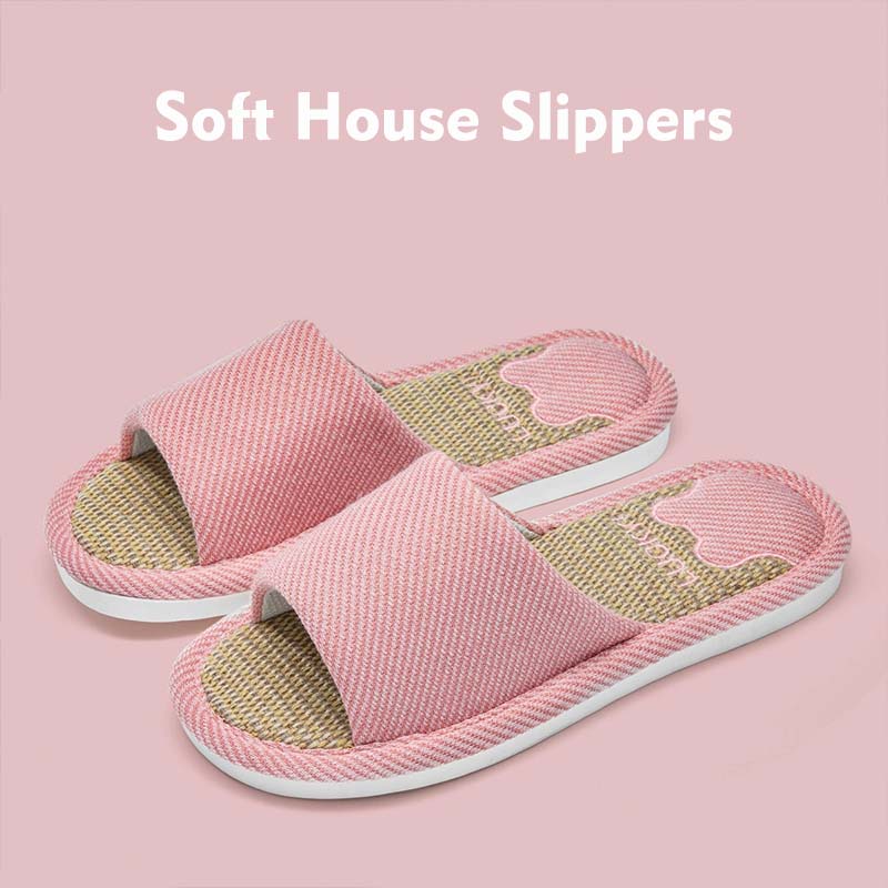 Soft House Spring Slides Slipper Cotton Fabric Upper With Linen Inner Fur Women Slippers