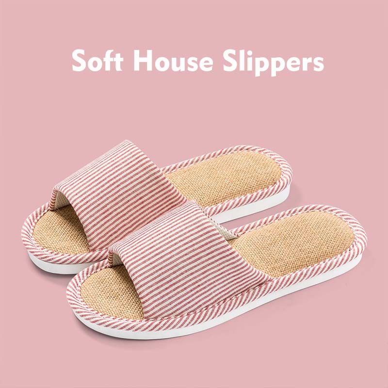 Women Soft House Spring Slides Slipper Cotton Fabric Upper With Linen Inner
