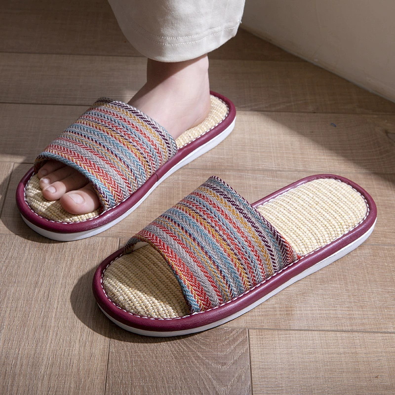 Ethnic Color Open Toe Women Slippers Soft Cotton Linen Slides Slipper For House indoor Floor