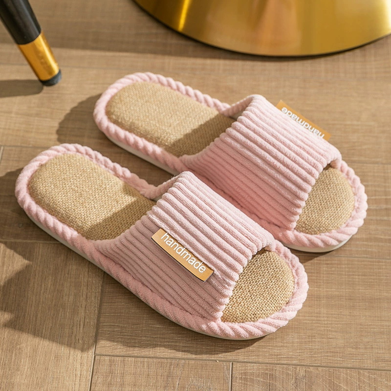 Family Slippers Open Toe Design Soft Cotton Linen Slides Slipper for Women In House