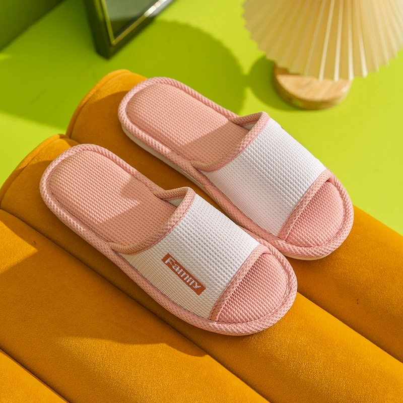 Bright Color Man Indoor Slippers Soft Open Toe Style Cotton Linen Slides Slipper for Men and Family In House