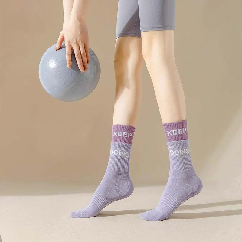 Women's High-Elastic Exercise Aerobics Socks Non-Slip Mid-Calf Yoga Socks Breathable Pilates Supportive Fit Leg In Gym