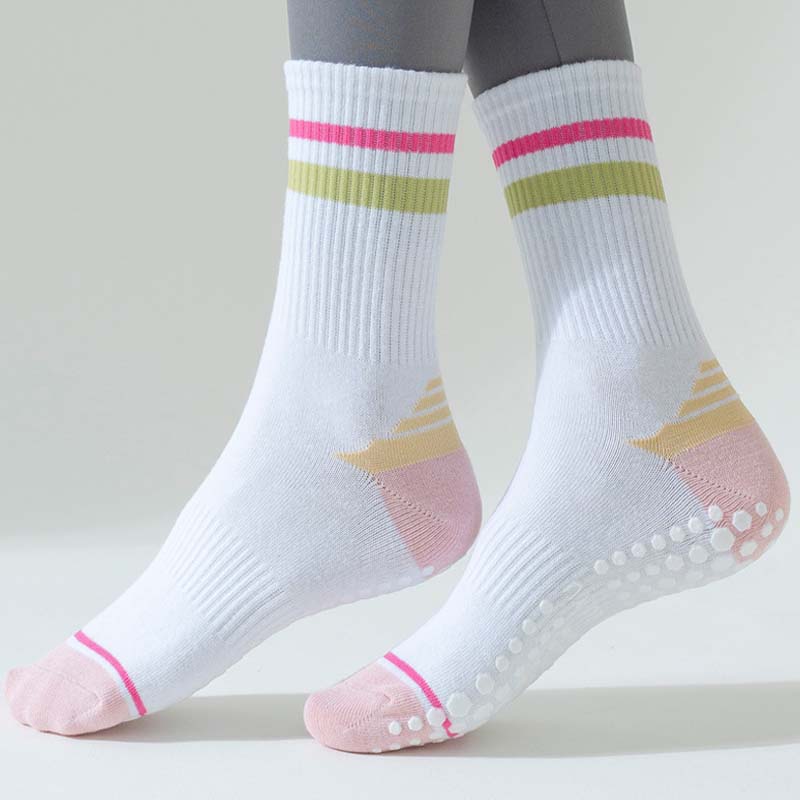 Gym Women High-Elastic Exercise Aerobics Socks Non-Slip Mid-Calf Yoga Socks Breathable Pilates Supportive Fit Leg