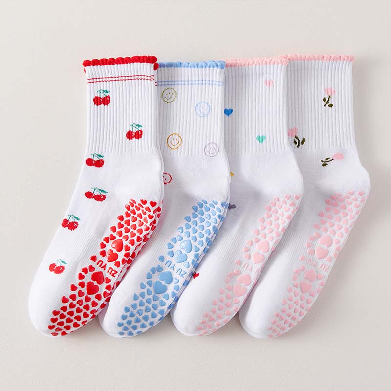 Girls High-Elastic Exercise Aerobics Socks Non-Slip Mid-Calf Yoga Socks Breathable Pilates Supportive Fit Leg In Gym