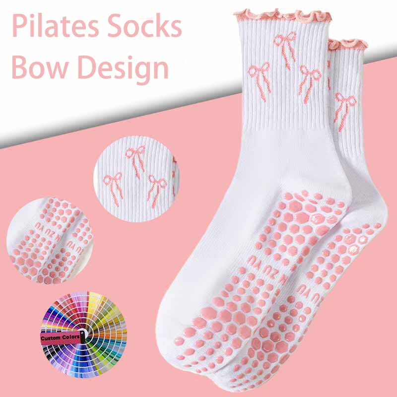 Girls High-Elastic Exercise Aerobics Socks Non-Slip Mid-Calf Lace Yoga Socks Breathable Pilates Supportive Fit Leg In Gym