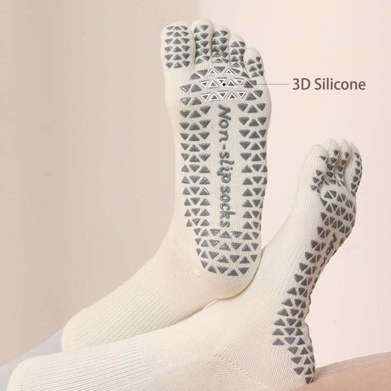 Mid Calf Five-toe Sports Socks Silicone Non-Slip Yoga Socks Breathable Pilates Socks In Gym