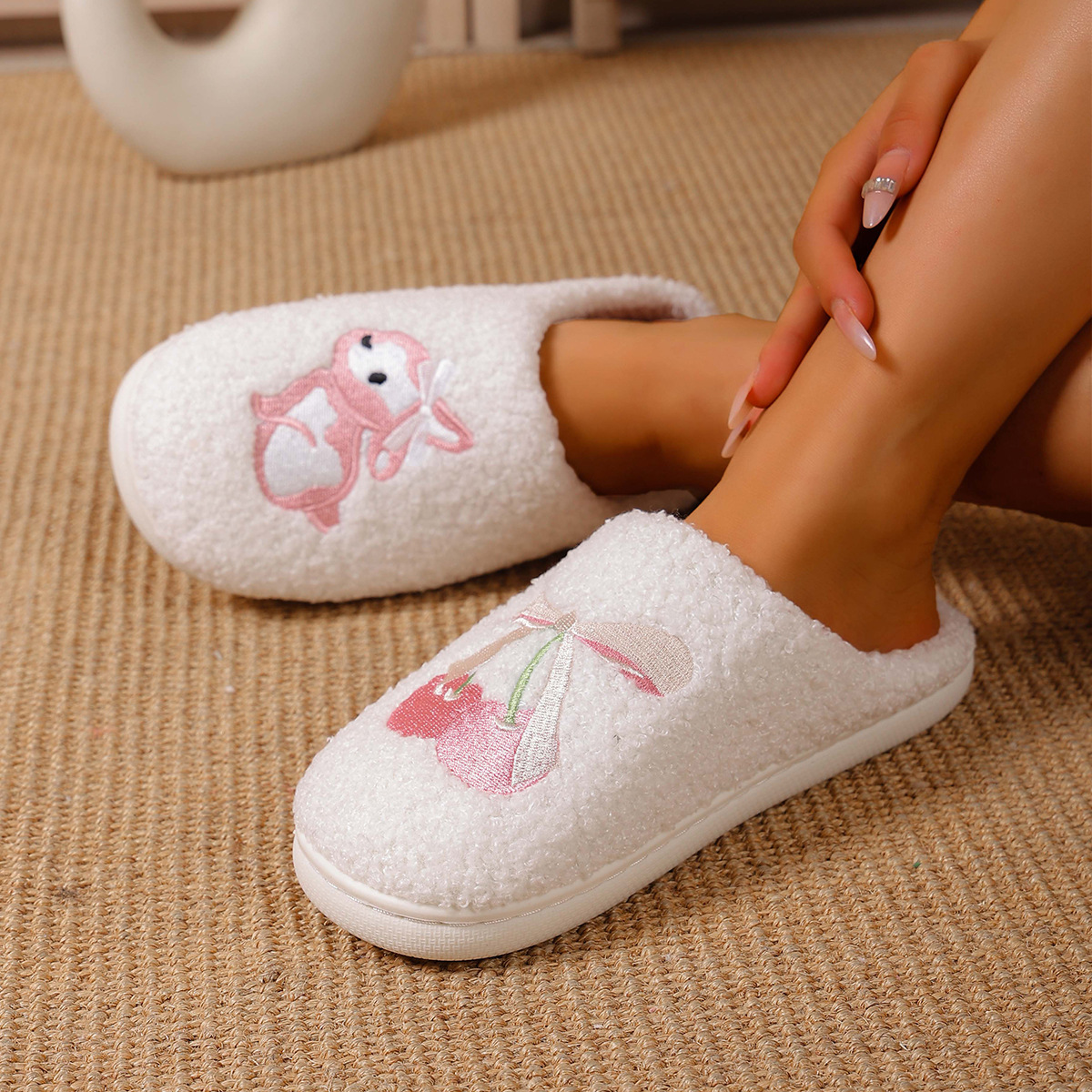 Rabbit Design Plush Women's Slippers Easter Warm Slipper Shoes for House Floor