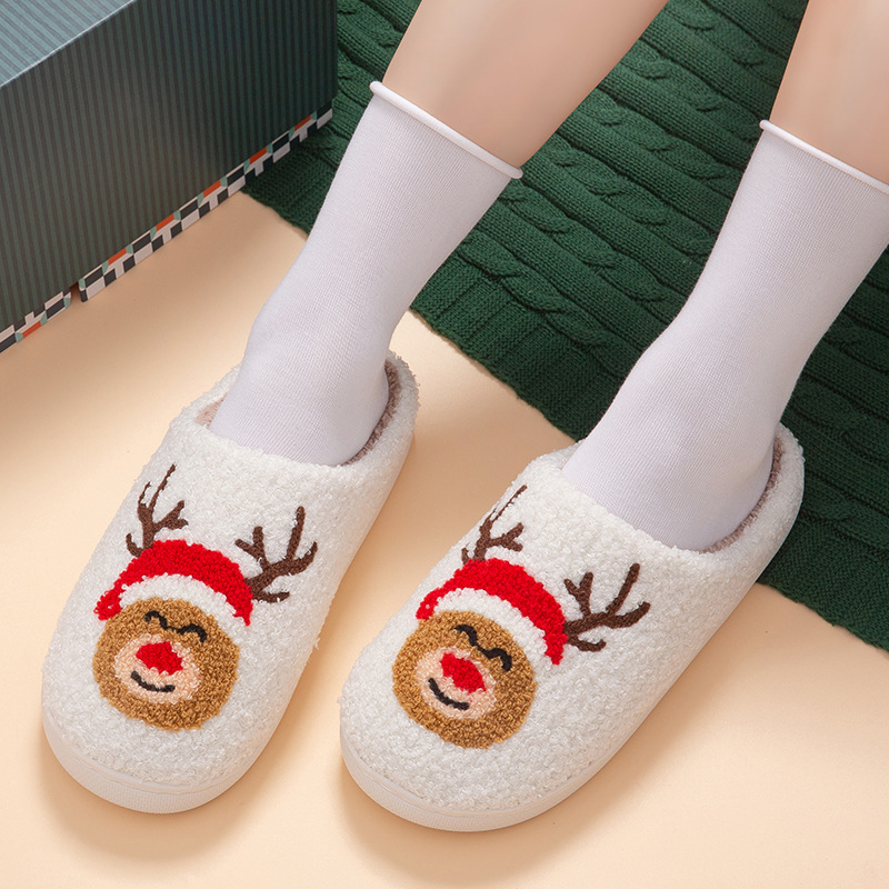 Deer Design Christmas Promotion Warm Slippers Plush Women's Slipper for House Floor