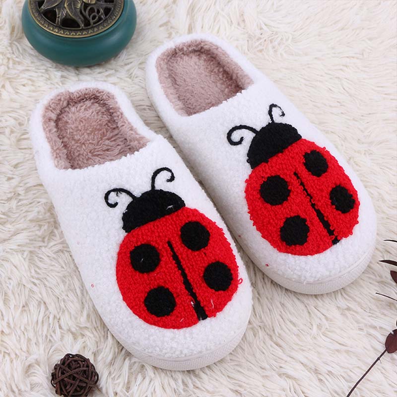 Ladybug Design Easter Promotion Plush Warm Slippers Cotton Comfortable Women's Slipper for House Floor