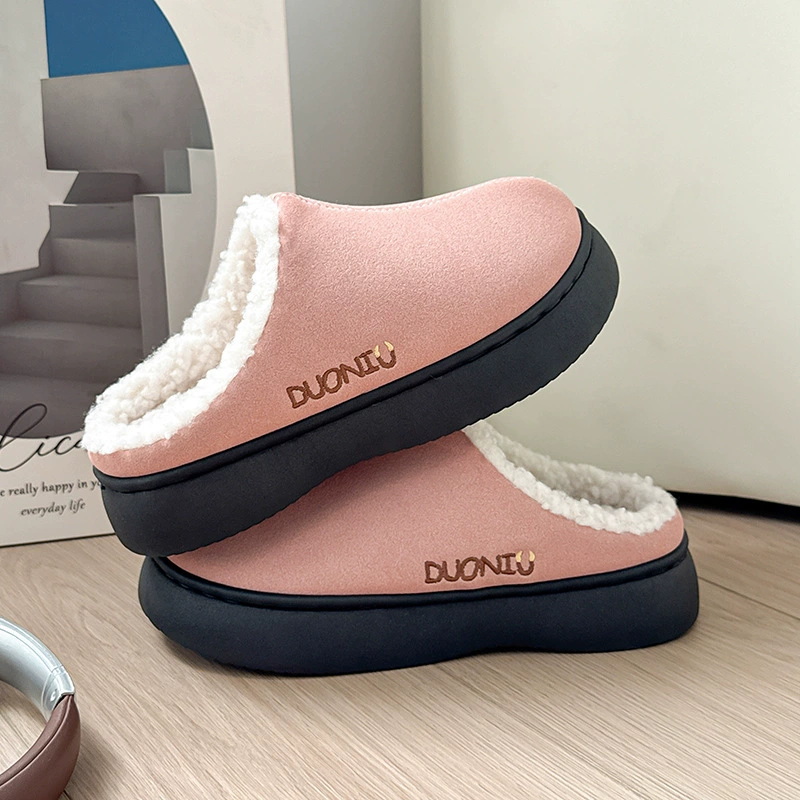 Hot Sell Solid Color Upper Women Warm Slippers with Plush Inner For House In Winter