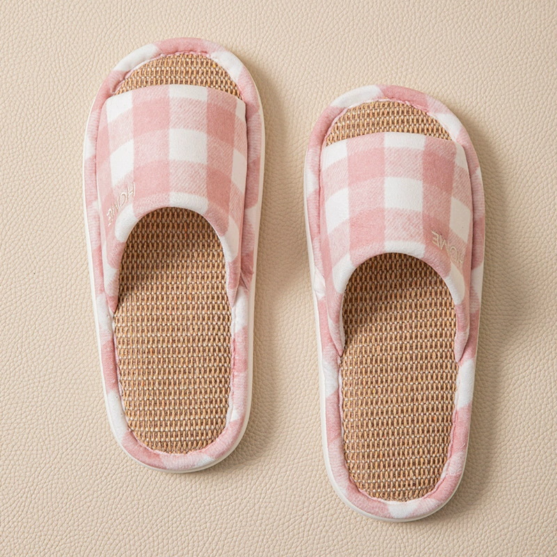 Gingham Promotion Open Toe Slippers Cotton Comfortable Women's Slipper for House Floor