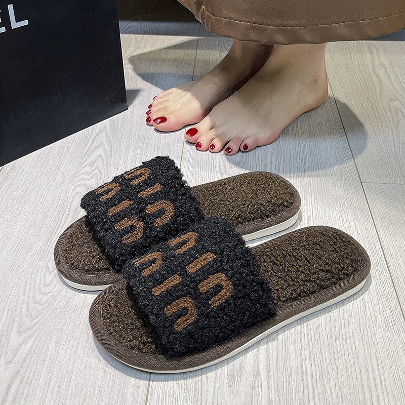 Plush Open Toe Slippers Soft Cotton Comfortable Women's Slipper for House Floor